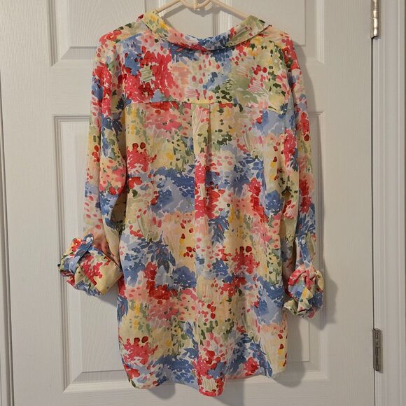 Investments Long Sleeve Button Front Pastel Floral Print Women's Shirt Size XL - Picture 2 of 5